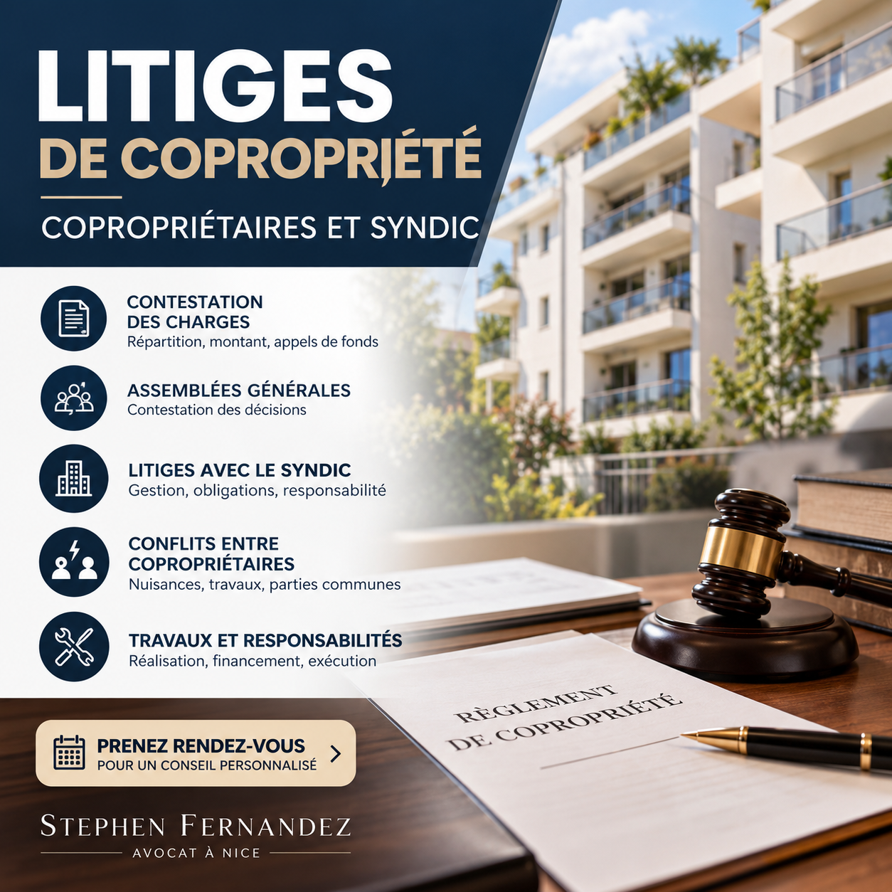 Avocat litige copropriété à Nice | Syndic et voisins